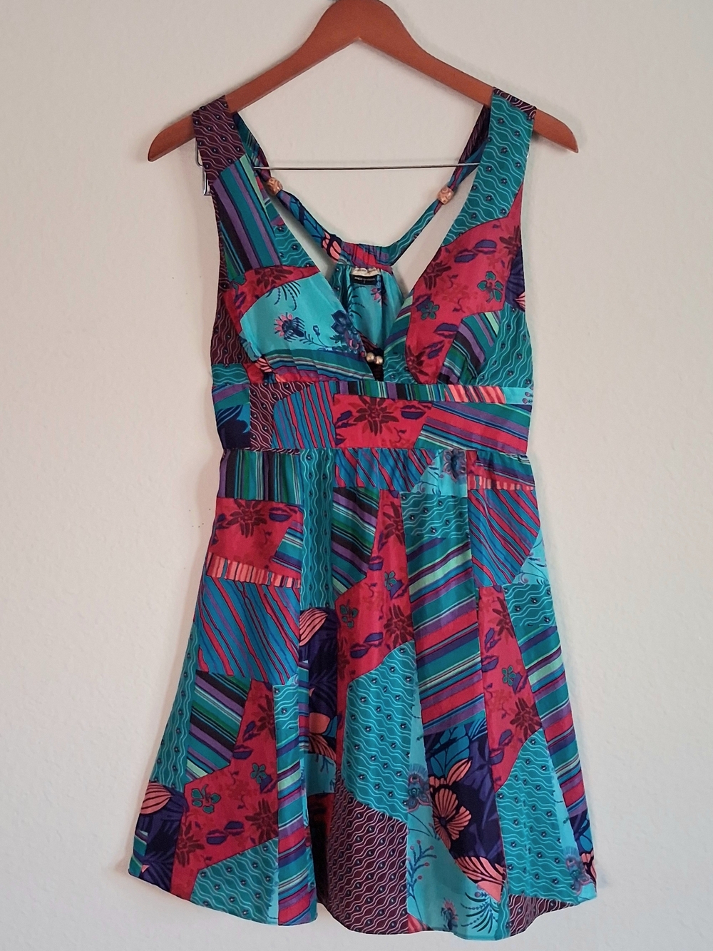 Vintage Guess Turquoise & Pink Floral Patchwork Dress